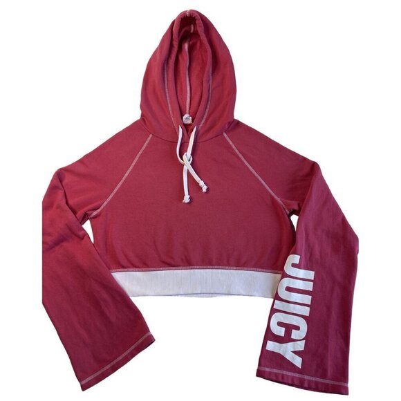 JUICY by Juicy Couture Fleece Cropped Pullover Hoodie SZ M Long Bell Sleeves Cor - Picture 2 of 12